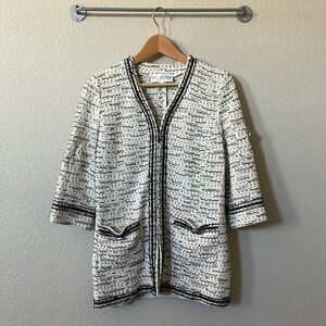 St. John B&W Textured Knit Zip Jacket Sz:14